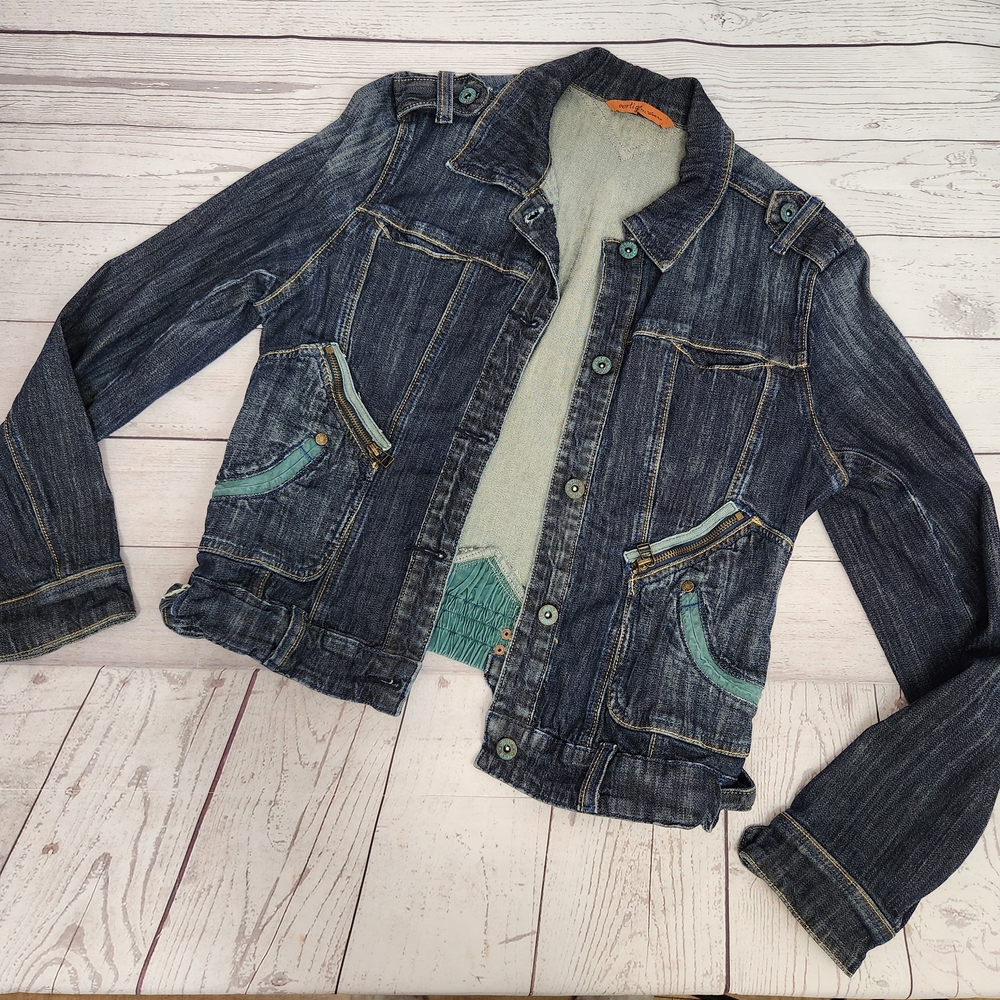 Vertigo Paris Blue Denim Jacket with Teal Trim